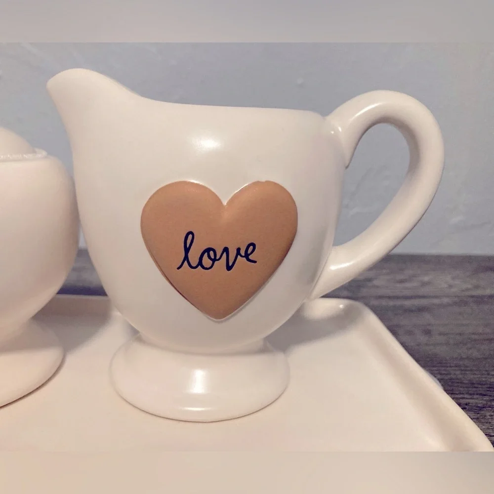 ❤️ Rae Dunn Cream and Sugar Set with Ceramic Tray